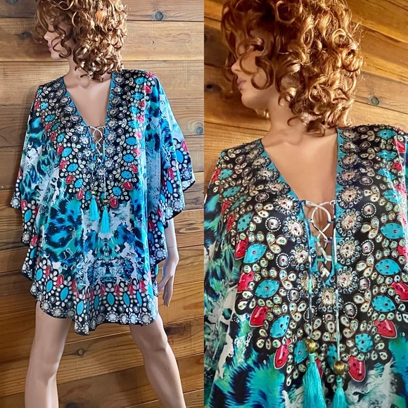 NWT True Colours by LA MODA CLOTHING Rhinestone ANIMAL PRINT Tunic MINI DRESS OS - Picture 2 of 16